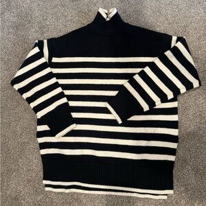 Long Turtleneck Black & White Striped Sweater